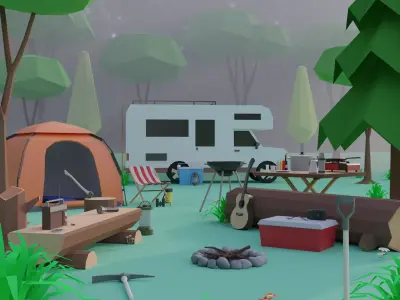 Campsite -  Camping Pack Low-poly 3D model