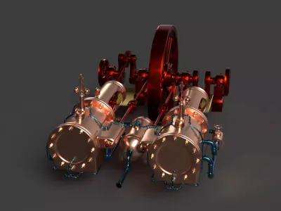Chinese Steam engine   Low-poly 3D model