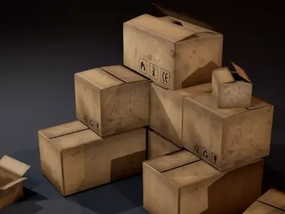 Dirty Cardboard Boxes Set Low-poly 3D model