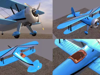 Stylized Biplane Low-poly 3D model purchase