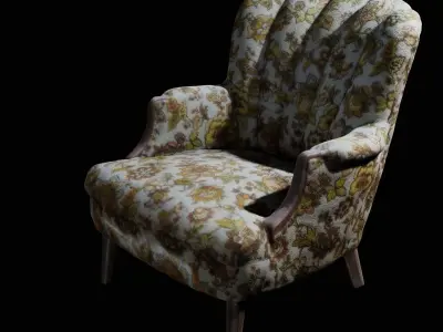 Antique Chair with Ugly Outdated Flower Pattern Low-poly 3D model