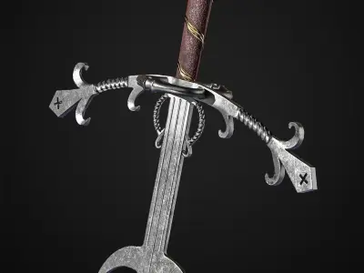 Zweihander Weapon Melee Sword Low-Poly Game-Ready PBR Low-poly 3D model