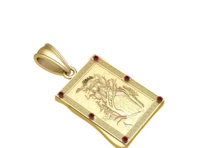 Vintage Engraved Lady Portrait Pendant with Red  3D print model