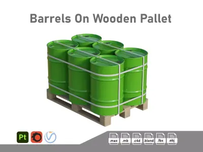 Barrels On Wooden Pallet 3D model