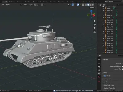 Sherman m4a3e8 easy eight Tank Base Mesh Low-poly 3D model