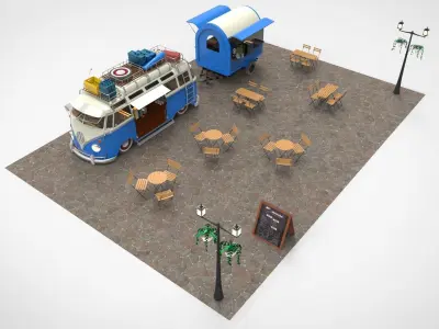Set Food coffee street cafe 3D model buy