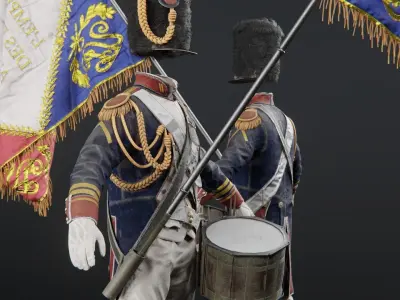  Soldier Napoleon Flag Support Rigged Low-poly 3D model