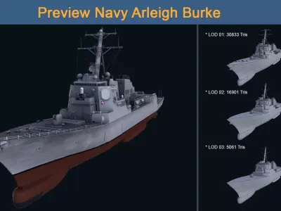 Asset - Army - Warship - Navy Arlei Burke Low-poly 3D model