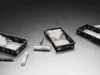 Old Paint Roller and Tray Set Low-poly 3D model