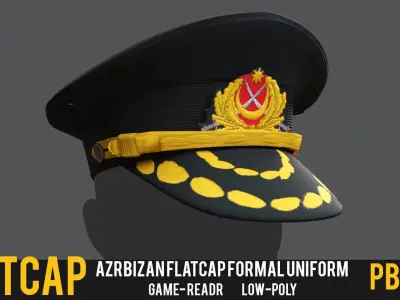 Azerbaijani Army Flat Cap hat  Military Worn-out Soldier  Low-poly 3D model