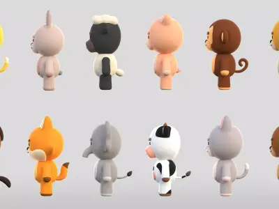 CUTE ANIMALS PACK Free 3D model
