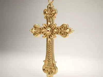 Ornate Baroque Cross Pendant  Vintage Religious Jewelry 3D print model
