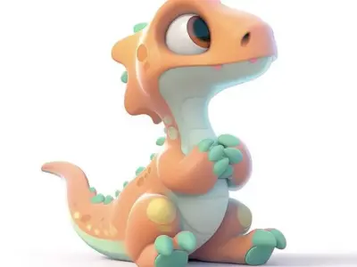 Cute Baby Dino Stylized Cartoon 3D Model 3D model