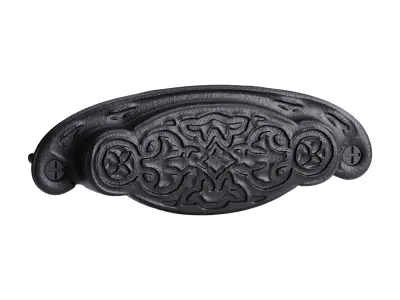 Black Floral Cabinet Drawer Cup Bin Pull Wrought Iron 3D model
