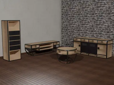Living room furniture industrial Low-poly 3D model