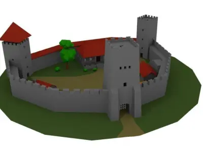 Lowpoly castle on island Free low-poly 3D model
