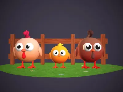 Cartoon Chicken Family Low-poly 3D model