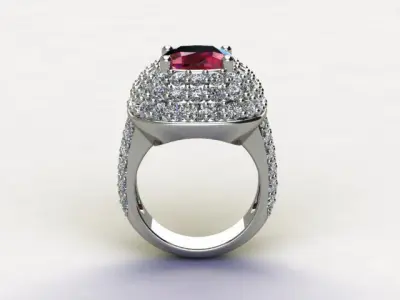 10028 engagement ring with ruby stone and diamonds 3D print model