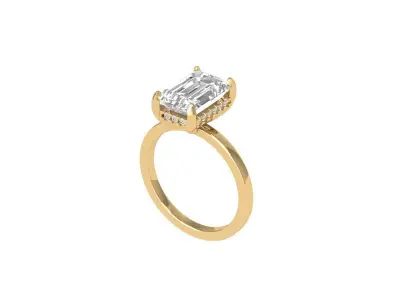Emerald Solitaire Ring With Hidden Halo 3D print model