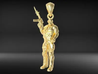 Army Soldier with Gun 3D Pendant 3D print model