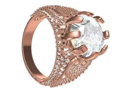 Antique 8 Prond Vintage Style Engagement Ring for Women 3D print model