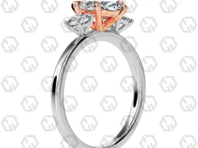 Ring 105 Marquise Shape 3 stone ring with round 3D print model