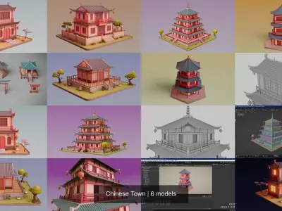 Chinese Town 3D Model Collection