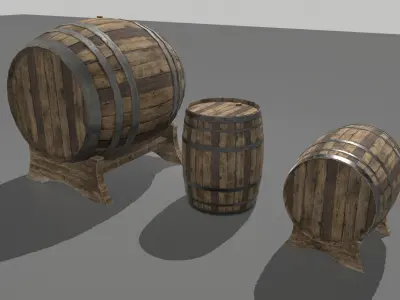 Old Wooden Barrels 3 Low-poly 3D model