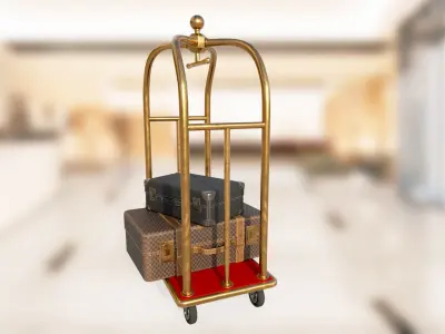 Hotel luggage trolley PBR low-poly game ready 3D model 3D Model Pack