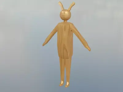 Ball and simple character in wooden material Low-poly 3D model