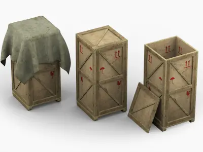Heavy Duty Wooden Cargo Box Crate Low-poly 3D model