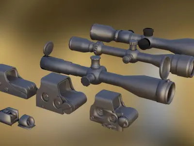 Lowpoly scopes and suppressors Free low-poly 3D model