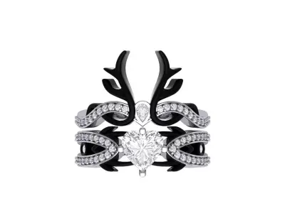 Heart Art Deco Ring Bridal Set 3D print model