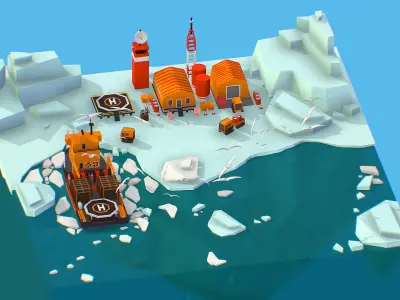 Polar Station North Pole iceboat 3D model