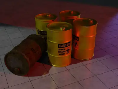 Yellow Barrel labeled biohazard highpoly and lowpoly Low-poly 3D model