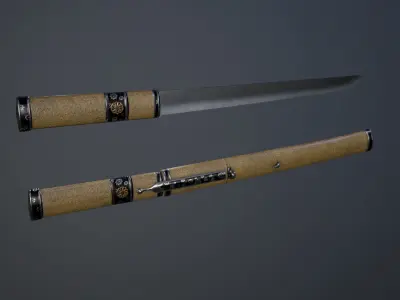 Japanese short sword - Tantou Low-poly 3D model