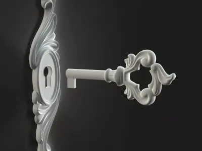 Antique Style Key with Decorative Escutcheon 3D model