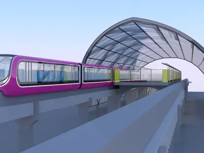 Monorail station with train 2023 II 3D model