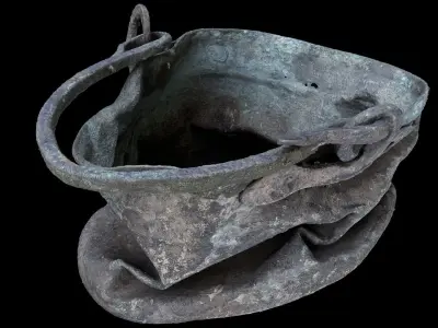 Antique crushed copper pot 3D model