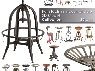 Bar stools in industrial style 3D Model Pack