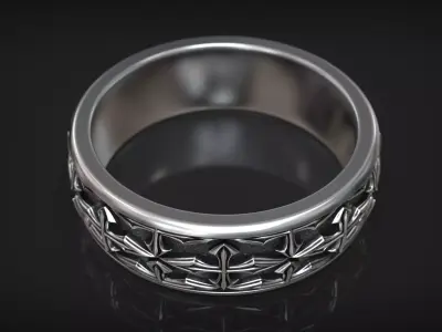 Medieval Gothic Cross Pattern Band Vintage Biker Ring 3D print model