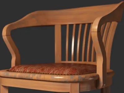 Antique wooden bar chair with sleeves 3D model