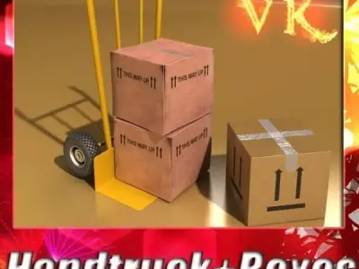 Hand Truck   boxes 3D model