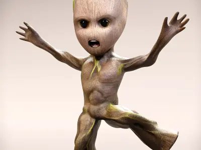 Baby Tree Groot - Game Ready Character Rigged Low-poly 3D model