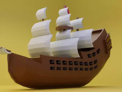 wooden sailing canon ship Low-poly 3D model