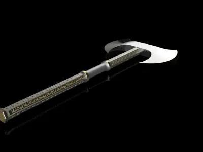Ancient Dwarf Axe with embossed Runes in Steel and Gold Low-poly 3D model