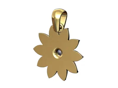 Ribbed diamond solitaire flower pendant charm 3D print model