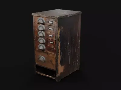 Antique Wooden Filing Cabinet 3D model