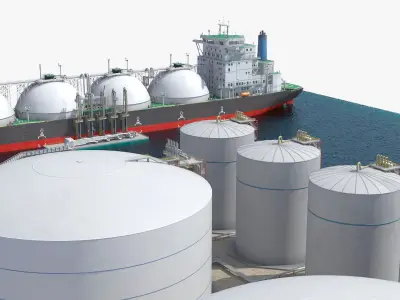 Liquefied Natural Gas Terminal with Gas Carrier Ship  purchase 3D model