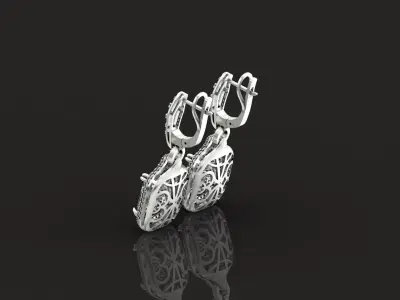 Cushion-Cut Dangle Earrings with Pave Diamond Halos 1204 3D print model
